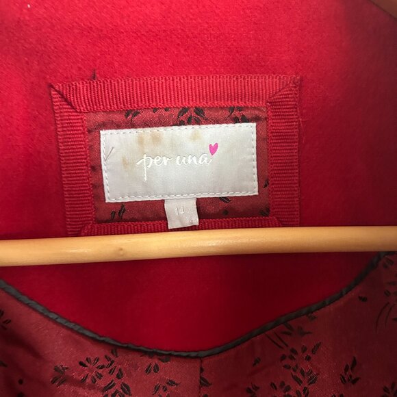Per Una Cherry‎ Red Winter Coat Sz 14 Brushed Velvet Preppy Satin Twee 3/4 Bold - Picture 13 of 13